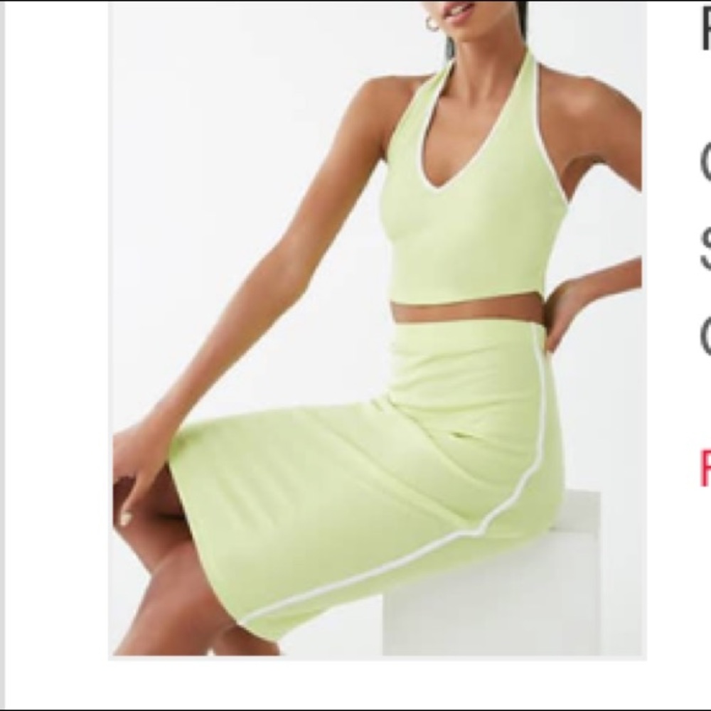 F21 Lime Pasel Green Midi Skirt Set